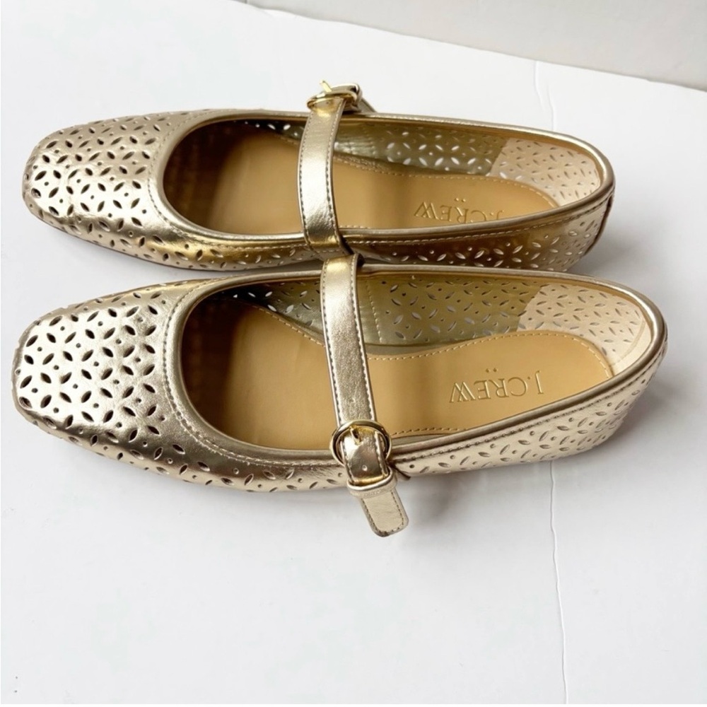 J. Crew Metallic Gold Perforated Mary Jane Flats